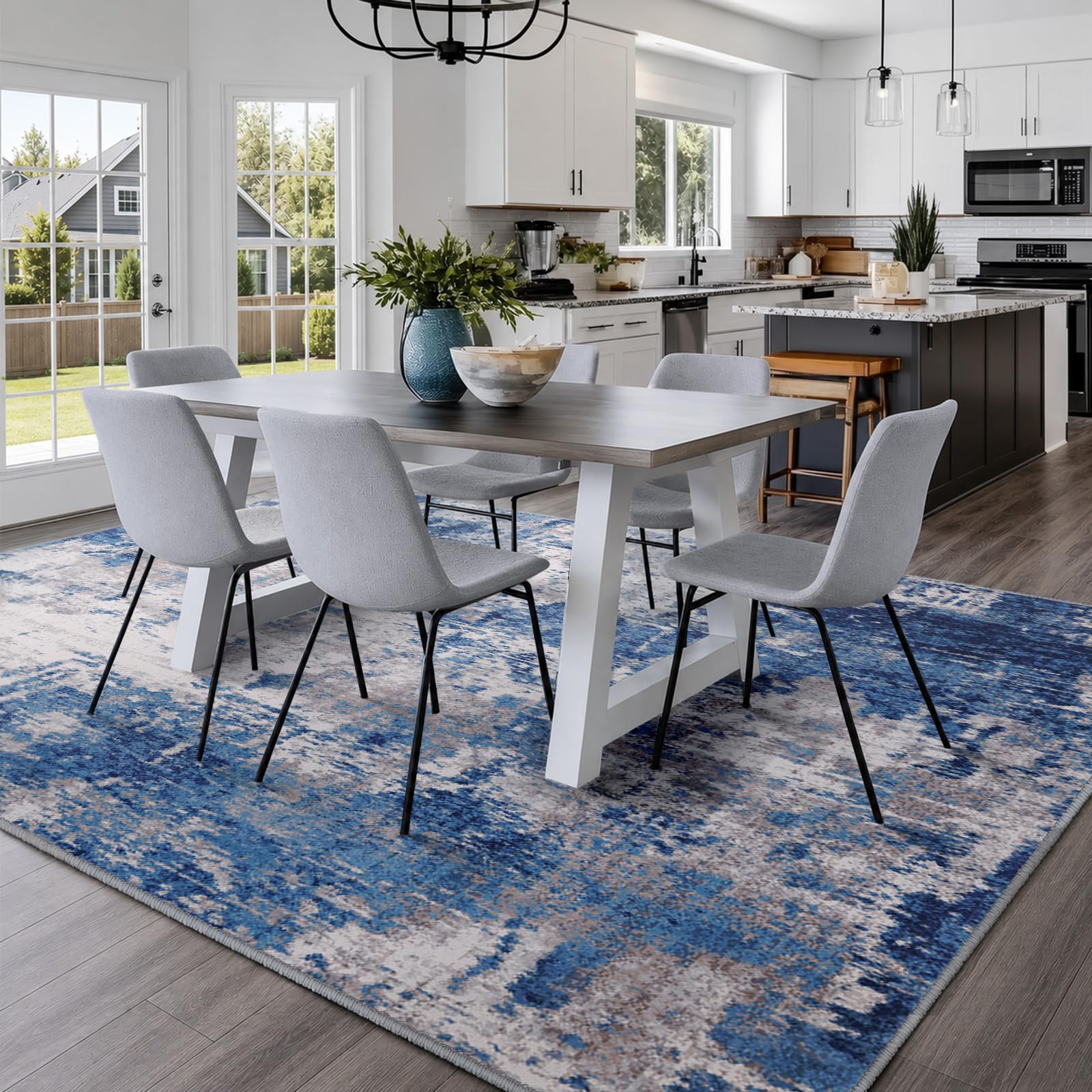 RELEANY Washable 6'x9' Abstract Area Rug for Living Room Blue Gray