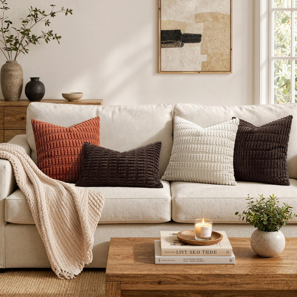 MIULEE Corduroy Decorative Throw Pillow Covers 20x20 Dark Brown Pack of 2