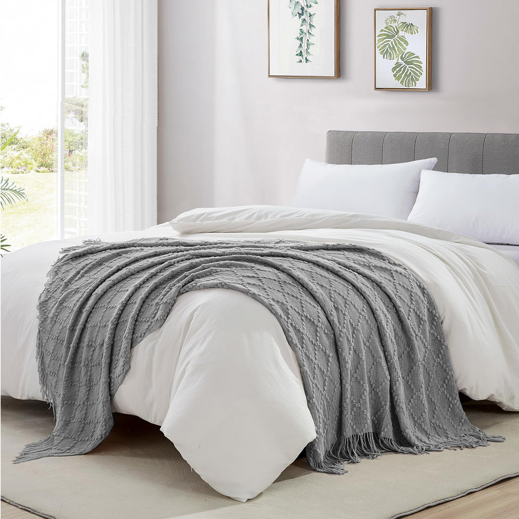 BOURINA Light Grey Throw Blanket 50 x70 Inch Jacquard Throw Knitted Blanket