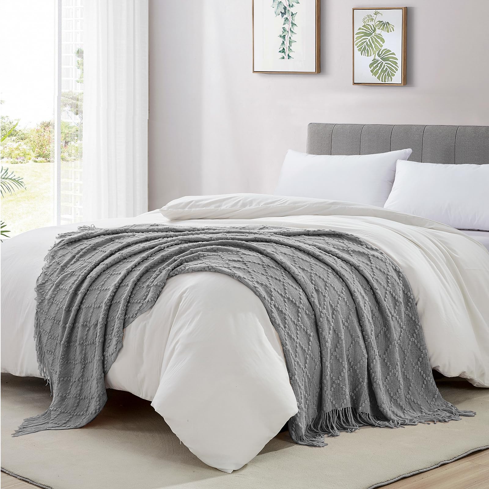 BOURINA Light Grey Throw Blanket 50 x70 Inch Jacquard Throw Knitted Blanket