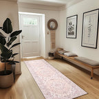 RELEANY Area Rugs 2'x8' Runner Rug Non Slip Washable for Kitchen Hallway Bedroom Beside Laundry Room Bathroom Rug, Floor Carpet, Pink Greypink Cute