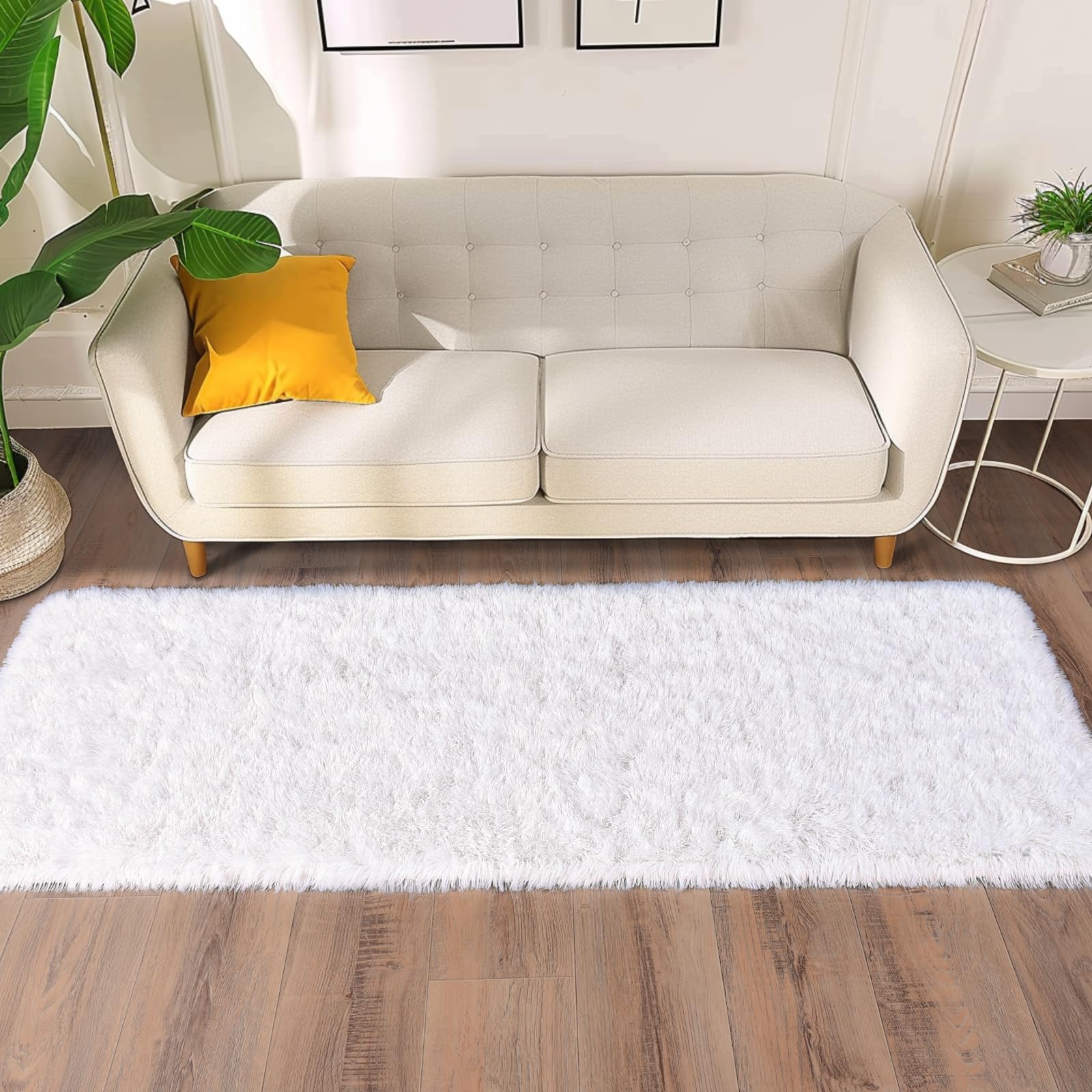 Ailyei Soft Runner Rugs for Bedroom Hallways, 2x6 White Fluffy Shag Throw Area Rug Non Slip for Bedside Dorm, Long Shaggy Furry Carpet for Nursery Living Room
