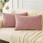 MIULEE Soft Chenille Lumbar Throw Pillow Covers Blush Pink 12x20 Pack of 2