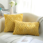 decorUhome Faux Fur Mustard Yellow Throw Pillow Covers 12x20 Set of 2