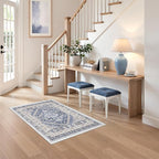 zesthome 2x3 Entryway Rug, Soft Washable Rugs, Non Slip Area Rug, Stain Resistant Low Pile Rugs for Bedroom, Vintage Rug for Door Mat, Kitchen (Blue/Beige,2'x3')
