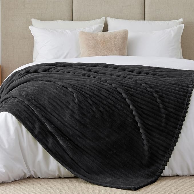 BEDELITE Ribbed King Size Blanket for Bed, Black, 108"x90"