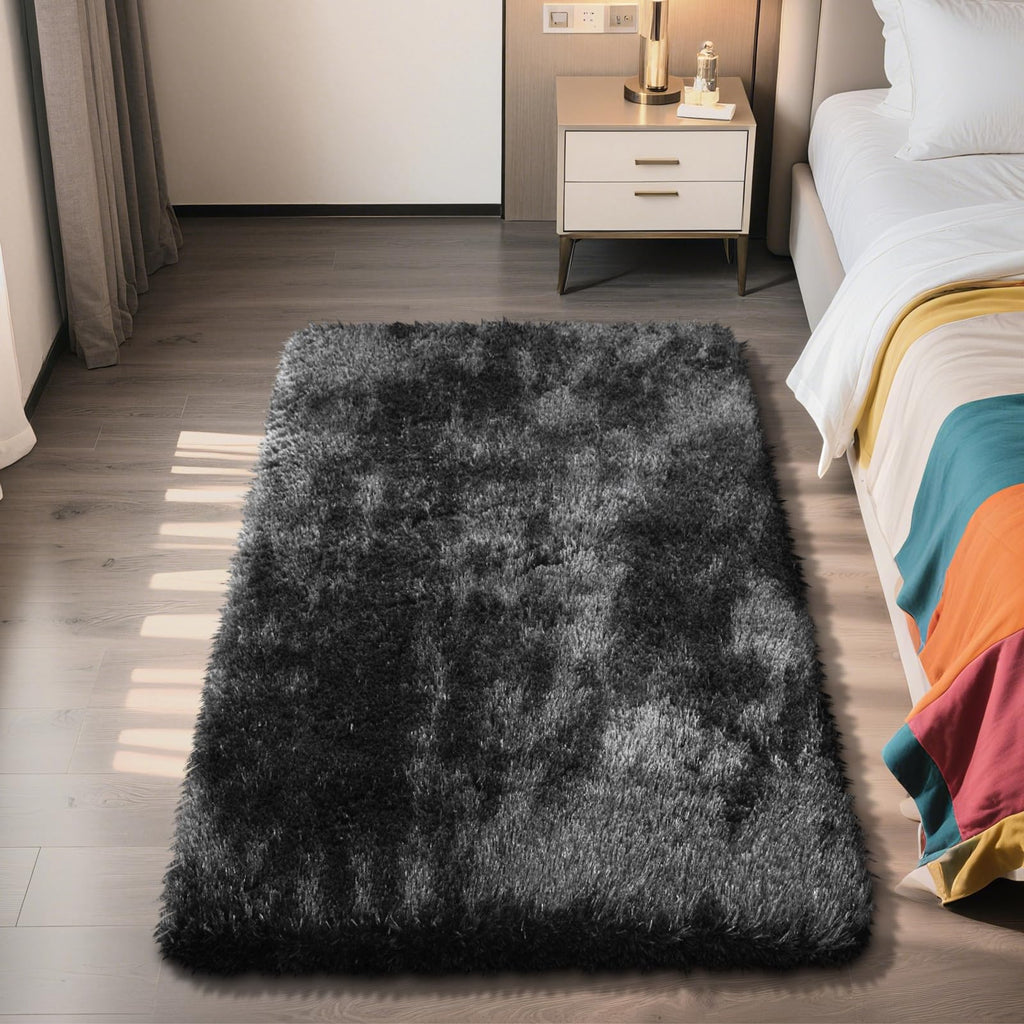 3x5 Area Rug for Bedroom, Black Fluffy Shag Rug Small Rug Plush Carpet