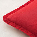 MIULEE Decorative Throw Pillow Covers Neutral Linen Fringe Throw Pillows Set of 2 Red Boho Farmhouse Cushion Covers with Tassels for Couch Sofa Bed Living Room Spring Home Decor 18x18 Inch