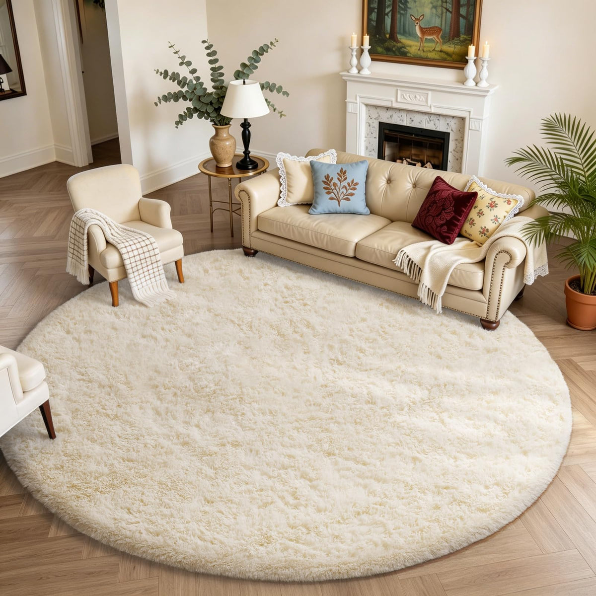 Ophanie Round Rug 8Ft Grey Circle Area Rugs,Large Fluffy Fuzzy Living Room Carpet 8 feet,Plush Shag Solid Indoor Floor Gray Bedroom Circular Decor for Kids Teen Boys Baby,with Over 99 pcs Pile fibers