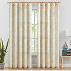 jinchan Floral Curtains 84 Inches Long Mustard Yellow Flower Linen Farmhouse Curtain for Living Room French Country Vintage Curtain Rod Pocket Curtains Set 2 Panels Floral Printed
