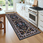 HEBE Washable Hallway Runner Rug 2'x 8' Non Slip Kitchen Rugs Runner,Low Pile Entryway Rug Laundry Room Mat Floral Carpet Runners for Hallways, Kitchen,Bathroom,Laundry,Bedside Rug