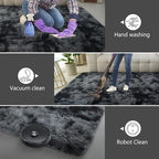 Shag Area Rugs for Bedroom Living Room,5X8 Ultra Soft Fluffy Area Rugs for Dorm, Indoor Carpet Nursery Rugs for Kids Room Home Decor, Black Grey