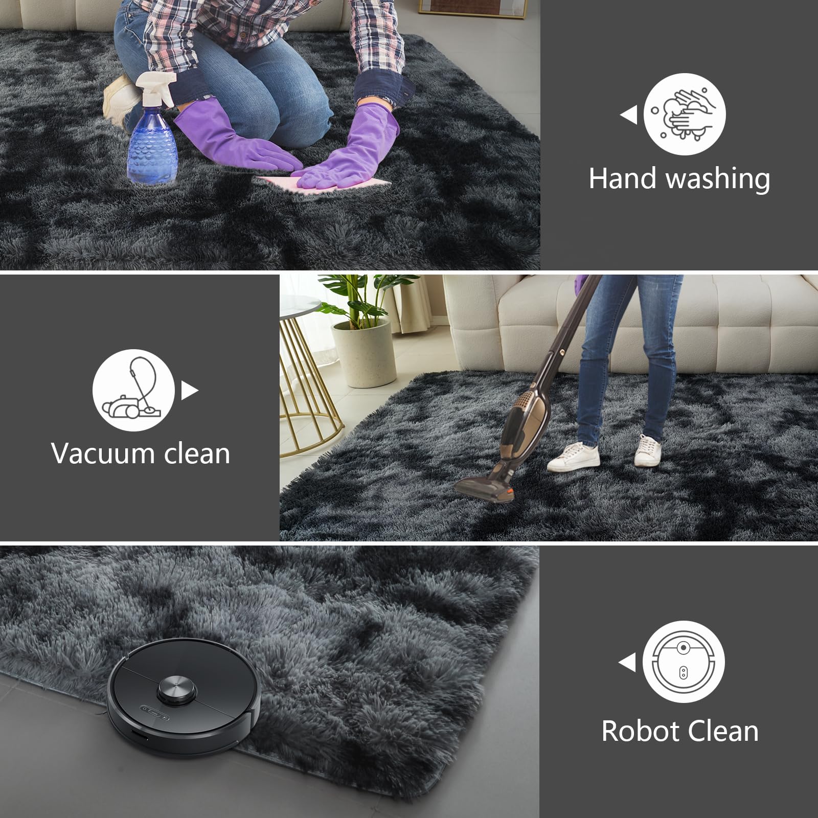 10X14 Large Area Rugs for Living Room Bedroom,Big Shag Rug for Bedroom Dorm,Soft Fluffy Indoor Carpet Plush Rugs for Living Room Home Decor(Mottling Black, 10X14 Feet)