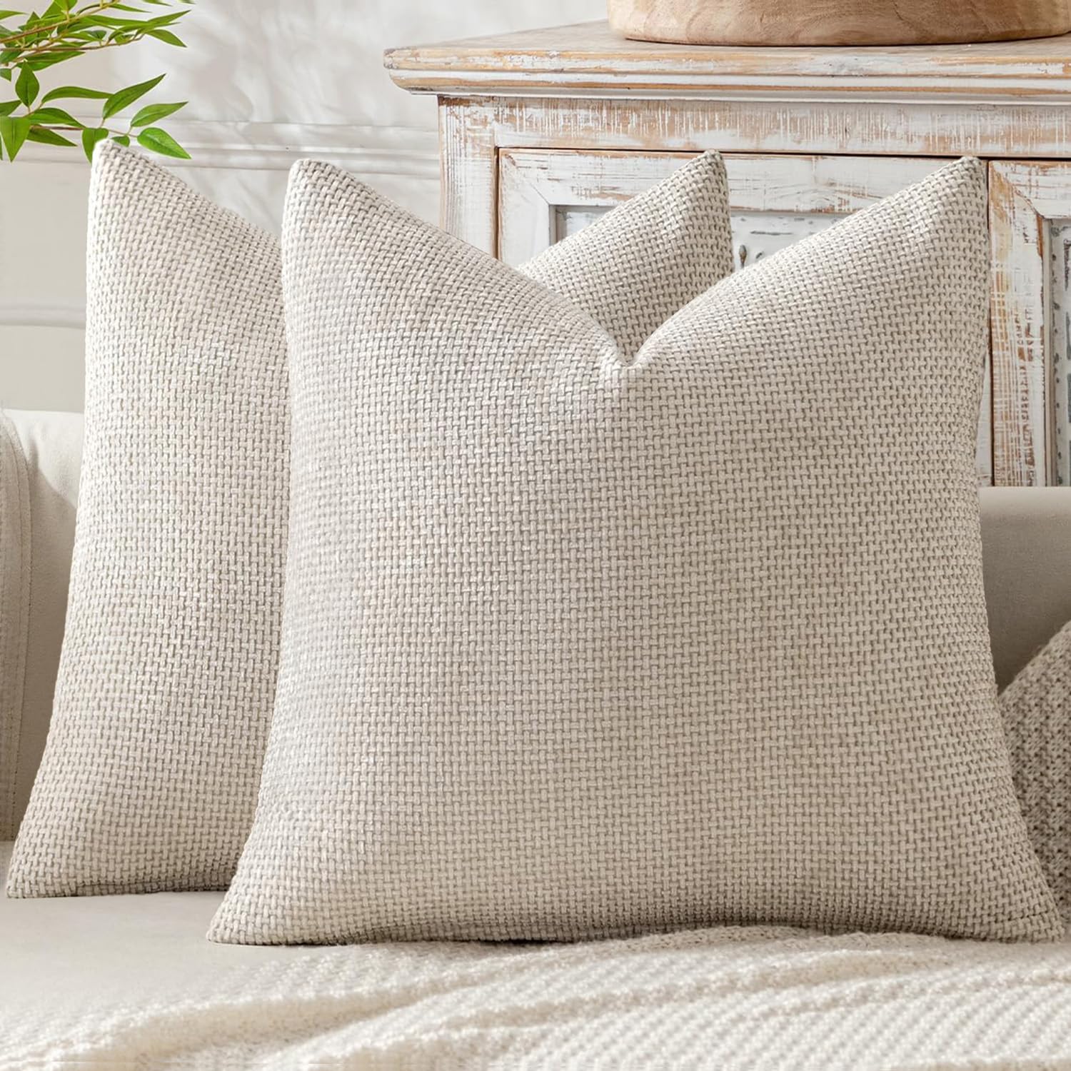 MIULEE Decorative Neutral Beige Euro Sham Pillow Covers 24x24 Inch 2 Pack