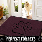 Smiry Dog Door Mat for Muddy Paws, Absorbent Dirt Trapper Non Slip Quick Dry Washable Chenille Mat for Mud Dogs, Entry Rug for Indoor and Outdoor (30x20 Inches, Russet and Black)