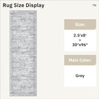 Washable Runner Rug, 2'6" x 8' Non-Slip Kitchen Vintage Foldable Hallway Runners for Entryway, Laundry, Bedroom, Grey
