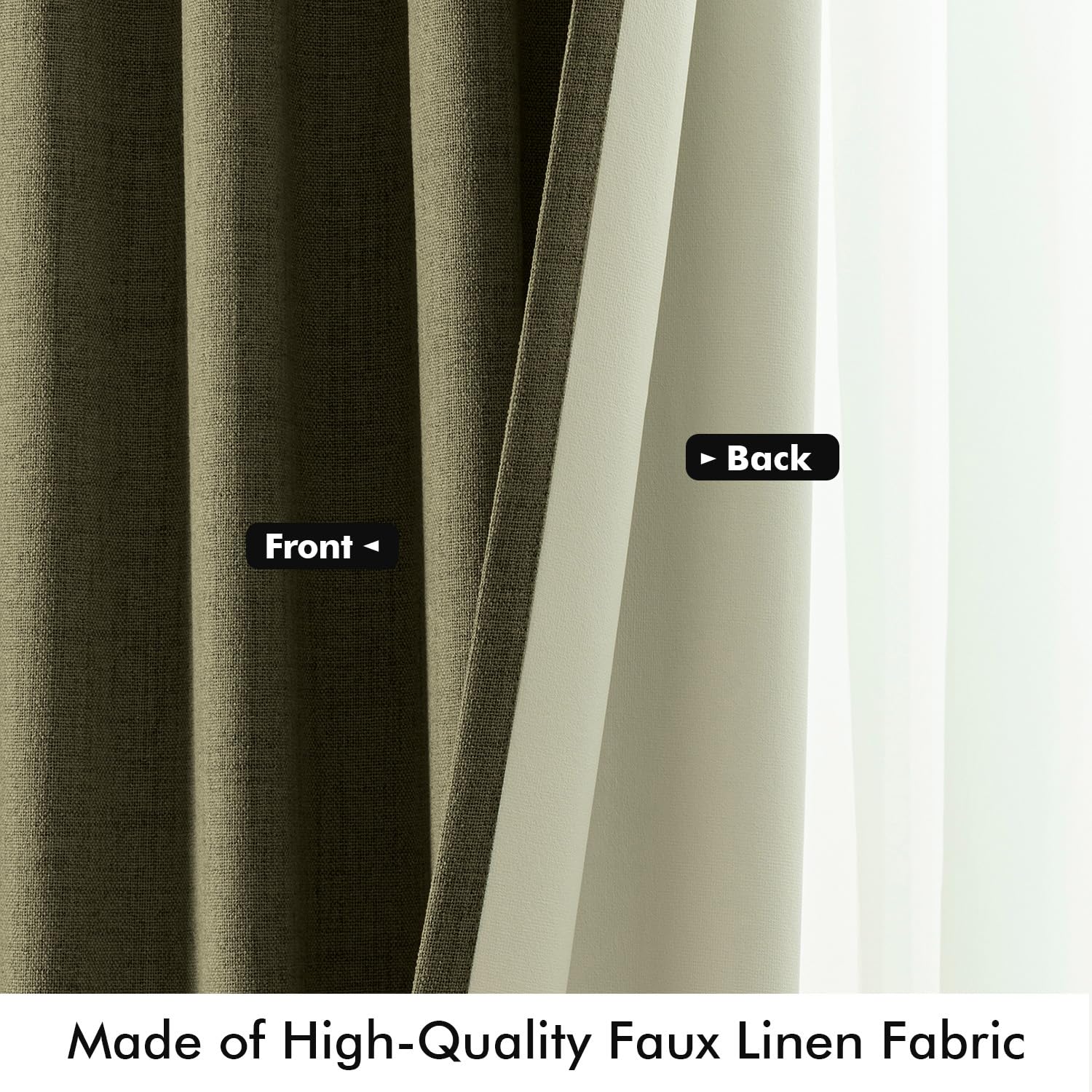 MIULEE 100% Blackout Linen Curtains 42 x 63 Inch Light Olive Green 2 Panels