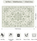 Madane 5x7 Area Rugs for Living Room, Vintage Stain Resistant Area Rug, Floral Print Rug Non-Slip Thin Washable Rugs for Bedroom Dining Room, Green/Ivory