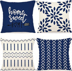YCOLL Pillow Covers 22x22 Set of 4, Modern Sofa Throw Pillow Cover, Decorative Outdoor Linen Fabric Pillow Case for Chair Sofa Couch Bed Car, Dark Blue