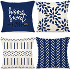 YCOLL Pillow Covers 20x20 Set of 4, Modern Sofa Throw Pillow Cover, Decorative Outdoor Linen Fabric Pillow Case for Chair Sofa Couch Bed Car, Dark Blue