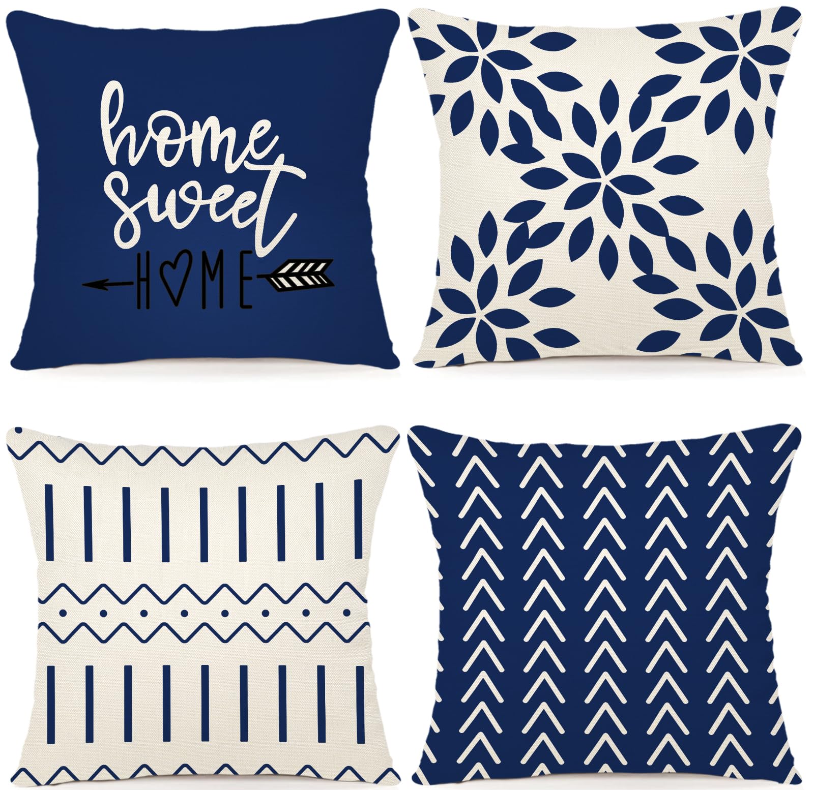 YCOLL Pillow Covers 20x20 Set of 4, Modern Sofa Throw Pillow Cover, Decorative Outdoor Linen Fabric Pillow Case for Chair Sofa Couch Bed Car, Dark Blue