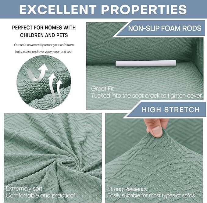 ZNSAYOTX 1 Piece Jacquard Chair Slipcovers for Living Room High Stretch Chair Covers with Arms Anti Slip Pets Friendly Couch Sofa Armchair Cover Furniture Protector (Small, New Pattern Pea Green)