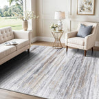 5x7 Area Rug for Living Room: Non-Slip Washable Rugs for Dining Room Bedroom Study Home Office - Easy-to-Clean Stain and Water Resistant Carpet - Soft Low-Pile Mat Beige Grey