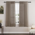 Nanspring Dark Taupe Linen Curtains 63 Inches Length 2 Panels Set for Living Room Back Tab Pocket Light Filtering Semi Sheer Drapes Neutral Farmhouse Cotton Linen Textured Window Curtain 52X63 Inch