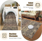 Washable Area Rug 4' x 6' Vintage Traditional Persian Mat - Foldable Distressed Non-Slip Machine Washable Carpet for Living Room Bedroom Kitchen Home Decor - Umber and Slate