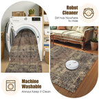 Washable Area Rug 4' x 6' Vintage Traditional Persian Mat - Foldable Distressed Non-Slip Machine Washable Carpet for Living Room Bedroom Kitchen Home Decor - Umber and Slate