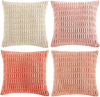Fancy Homi 4 Packs Boho Blush Pink Euro Decorative Throw Pillow Covers 26x26 Inch for Living Room Bed, Soft Plush Striped Corduroy Square Light Pink Coral Peach Cream Colorful Cushion Case 66x66 cm