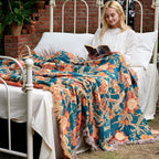 MSGKV Boho Throw Blanket for Bed Twin Size 100% Cotton Floral Bird Blanket 60"x80" Sofa Couch Blankets Muslin Spring Breathable Lightweight Farmhouse Blankets Boho Home Decor All Seasons
