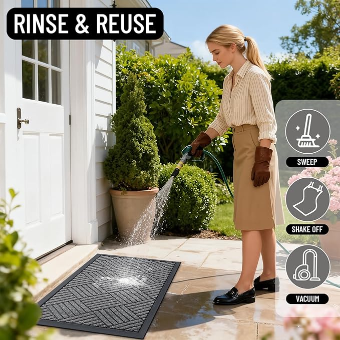 OLANLY Front Door Mat Outside Entrance 29.5x17, Absorbent, Heavy Duty Sturdy Natural Rubber Doormat Indoor Outdoor, Stain and Fade Resistant, Non-Slip Low Profile Floor Mat for Entryway, Grey Diamond