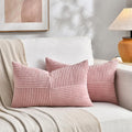 Fancy Homi 2 Packs Blush Pink Lumbar Decorative Throw Pillow Covers 14x22 Inch for Living Room Couch Bed, Rustic Farmhouse Boho Home Decor, Soft Striped Corduroy Rectangle Accent Cushion Case 35x55 cm