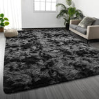 Deerhoo Large Shag Area Rugs 9 x 12, Tie-Dyed Plush Fuzzy Rugs for Living Room, Ultra Soft Fluffy Furry Rug for Bedroom, Indoor Carpet Nursery Rugs for Kids Room Home Decor, Dark Grey