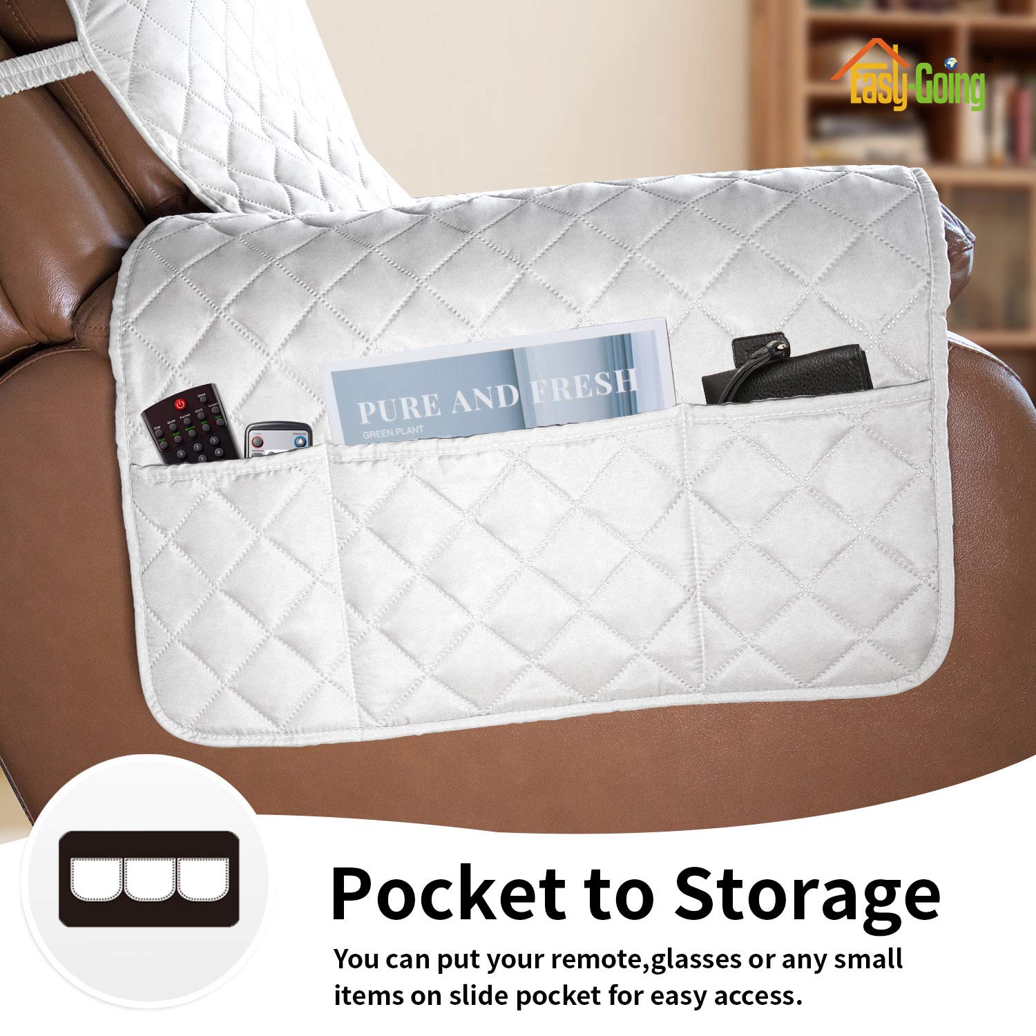 Easy-Going Reversible Couch Cover, Oversized Recliner, White/White