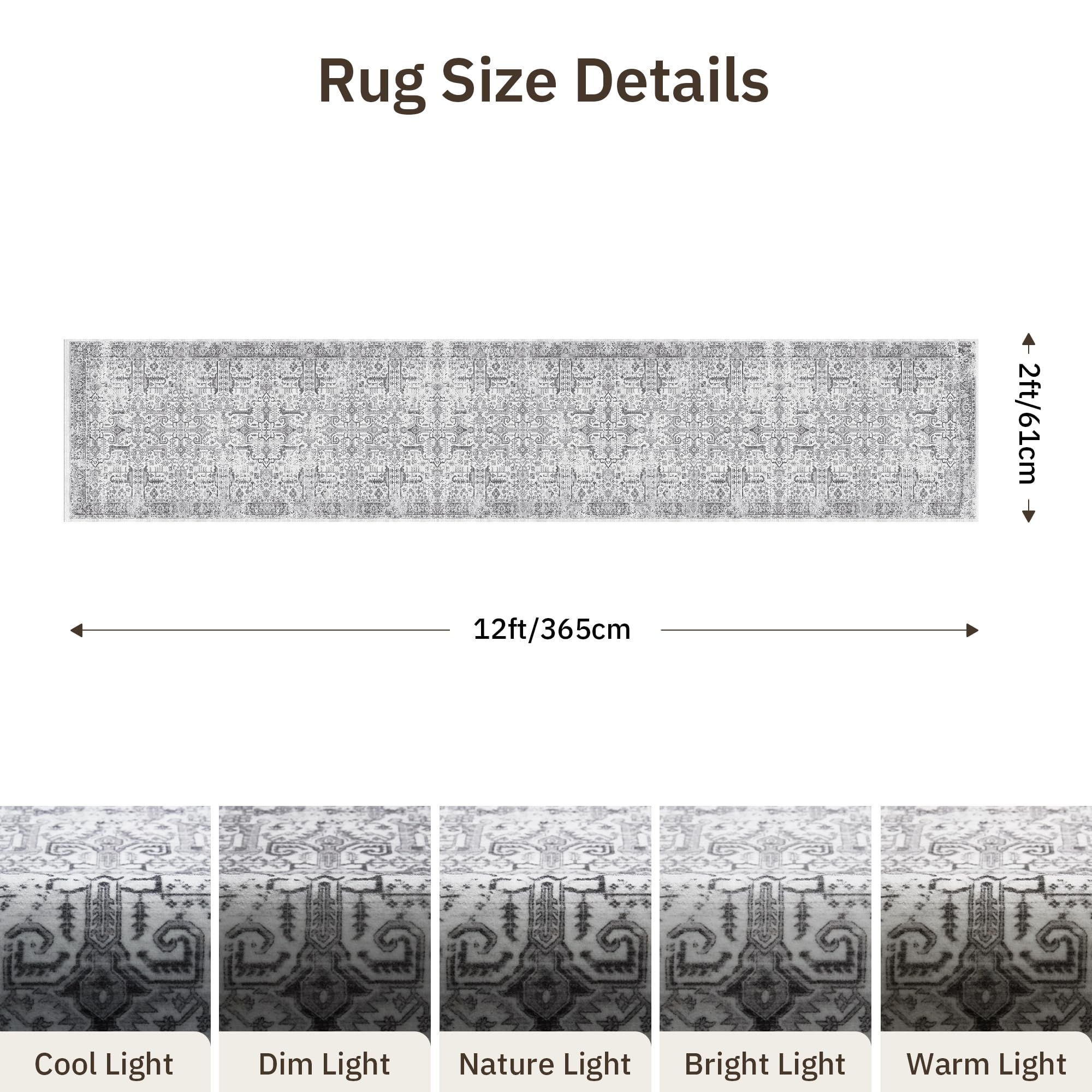 Hallway Washable Runner Rug 2x12 - Non Slip Vintage Kitchen Runner Rugs for Entryway Low-Pile Waterproof Long Runners for Living Room Bedroom Medallion Indoor Floor Mat for Bathroom Laundry Grey