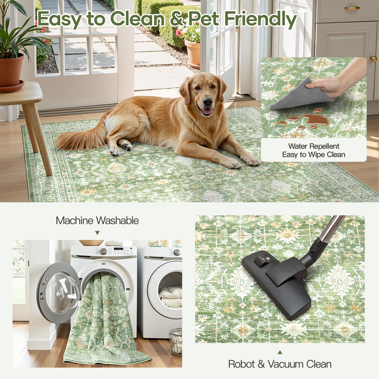 3x5 Area Rugs for Entryway, Non-Slip Washable Rug for Kitchen, Light Green
