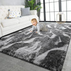 TWINNIS Super Soft Shaggy Rugs Fluffy Carpets, 5x8 Feet, Indoor Modern Plush Area Rugs for Living Room Bedroom Kids Room Nursery Home Decor, Upgrade Anti-Skid Rectangular Fuzzy Rug, Black Grey