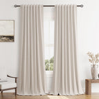 Guken 100% Blackout Curtains 90 Inch Length 2 Panels Set for Living Room Bedroom Back Tab Thermal Insulated Black Out Linen Drapes Room Darkening Window Curtains 90 Inches Long, Sand Beige