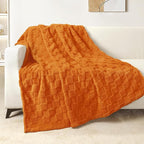 Exclusivo Mezcla Fleece Throw Blanket for Couch,Super Soft and Warm Lightweight Checkered Pattern Blanket for All Seasons, 50x60 Inches, Burnt Orange