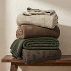 EVERGRACEHOME Modern Checkered Chenille Throw Blanket, 50x60, Camel Brown
