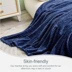 Exclusivo Mezcla Fleece Queen Size Blanket for Bed, 90x90 Inches Soft Cozy Jacquard Flannel Blankets, Lightweight Fuzzy Plush Warm for Women, Navy Blue