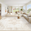VECARF Area Rug 10x14 Washable Rug, Vintage Boho Medallion Rugs Non-Slip Soft Low Pile Large Distressed Rug Indoor Retro Carpet for Living Room Bedroom Dining Room Home Office (Beige, 10'x14')