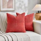 Fancy Homi 2 Packs Red Decorative Throw Pillow Covers 18x18 Inch for Living Room Couch Bed Sofa, Rustic Boho Farmhouse Home Decor, Soft Corss Corduroy Patchwork Textured Square Cushion Case 45x45 cm