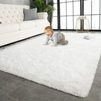 TWINNIS Super Soft Shaggy Rugs Fluffy Carpets 4x5.9 Feet, Indoor Modern Plush Area Rugs for Living Room Bedroom Kids Room Nursery Home Decor, Upgrade Anti-Skid Fuzzy Rug, Cream White
