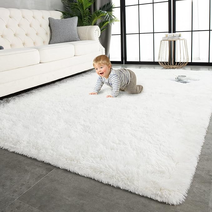 TWINNIS Super Soft Shaggy Rugs Fluffy Carpets 6x9 Feet, Indoor Modern Plush Area Rugs for Living Room Bedroom Kids Room Nursery Home Decor, Upgrade Anti-Skid Rectangular Fuzzy Rug, Cream White