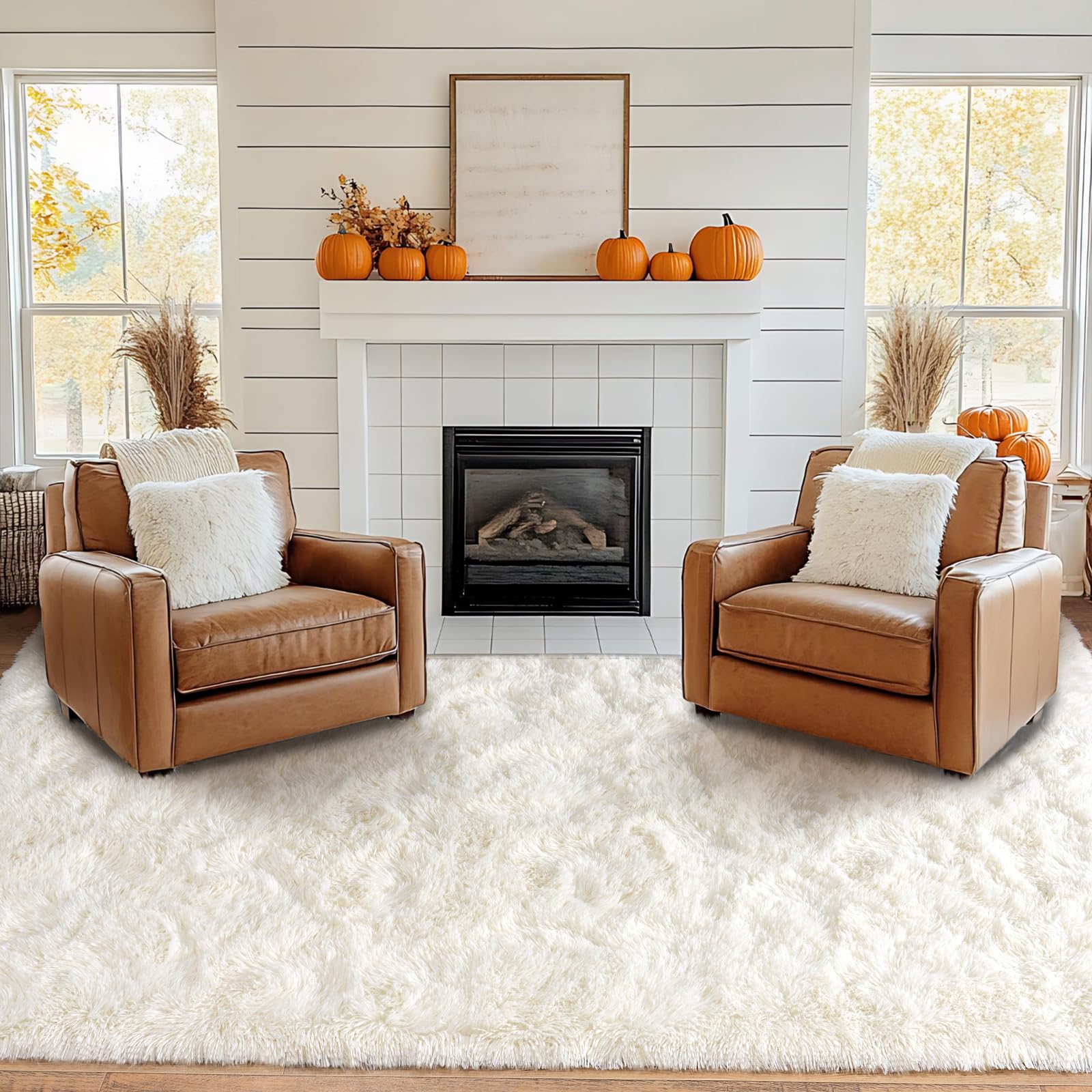 Pionblank 9x12 Area Rug, Large Area Rug for Living Room, Cream White