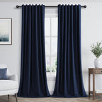 Guken Navy Blue 100% Blackout Curtains 84 Inch Length 2 Panels Set for Living Room Bedroom Back Tab Thermal Insulated Black Out Linen Drapes Room Darkening Window Curtains 84 Inches Long