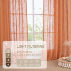 LAMIT Burnt Orange Sheer Linen Curtains, 108 inch Light Filtering Semi Sheer Panels Back Tab and Rod Pocket Fall Decor Drapes for Bedroom/Living Room, 2 Panels, 52 x 108 Inch